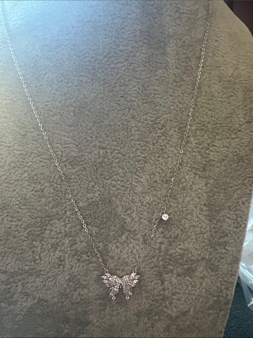 Delicate Butterfly Crystal Pendant Necklace - Silver